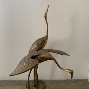 Mid-Century Modern MCM Vintage Brass Cranes Egrets Birds Pair